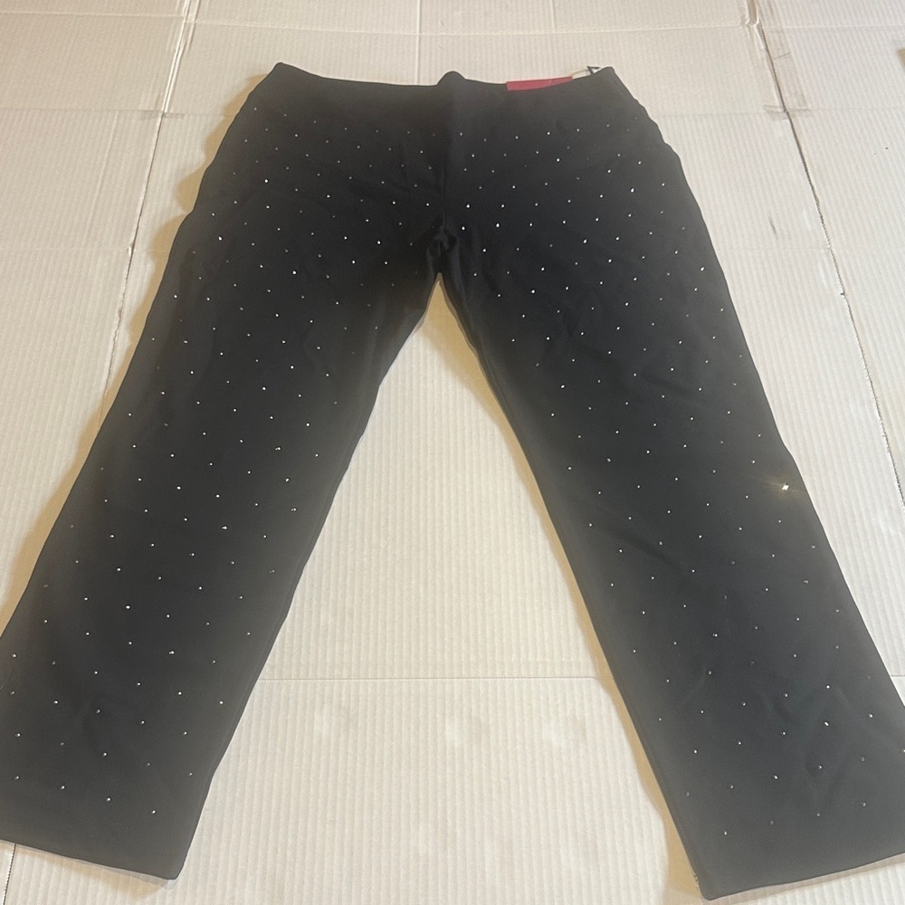NWT Essentials Sioni euro stretch Black Pants with Rhinestone Accents in front - Picture 1 of 9